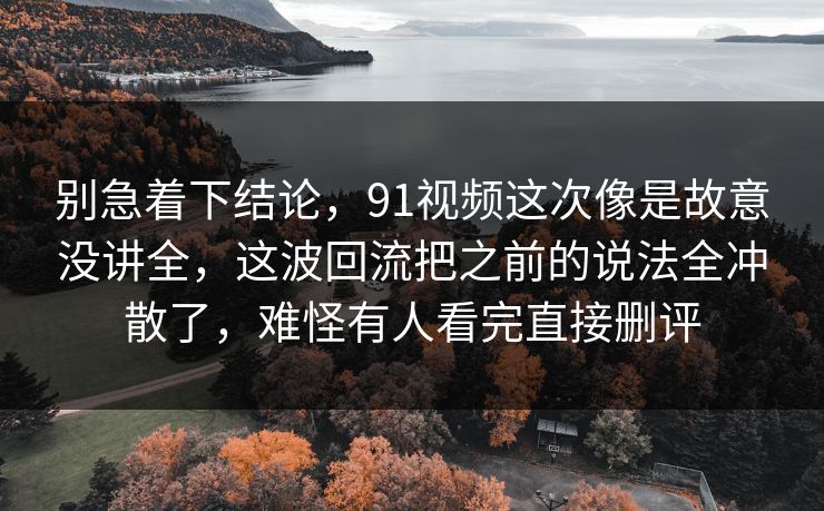 别急着下结论，91视频这次像是故意没讲全，这波回流把之前的说法全冲散了，难怪有人看完直接删评