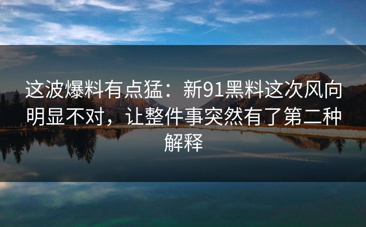 这波爆料有点猛：新91黑料这次风向明显不对，让整件事突然有了第二种解释