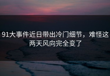91大事件近日带出冷门细节，难怪这两天风向完全变了
